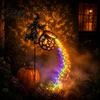 Glowing Yard Art for Halloween Witch Cauldron Light, Flying Silhouette Garden Stake with Colorful Metal Decor LED, Spooky Outdoor Decorative