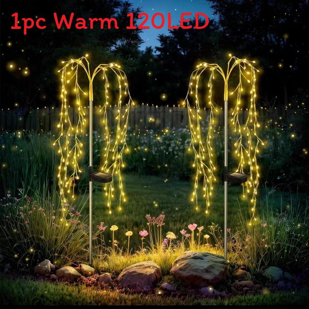 Solar Ground Inset Firework Led Landscape Light Waterproof Yard Decor For Garden Warm 120LED