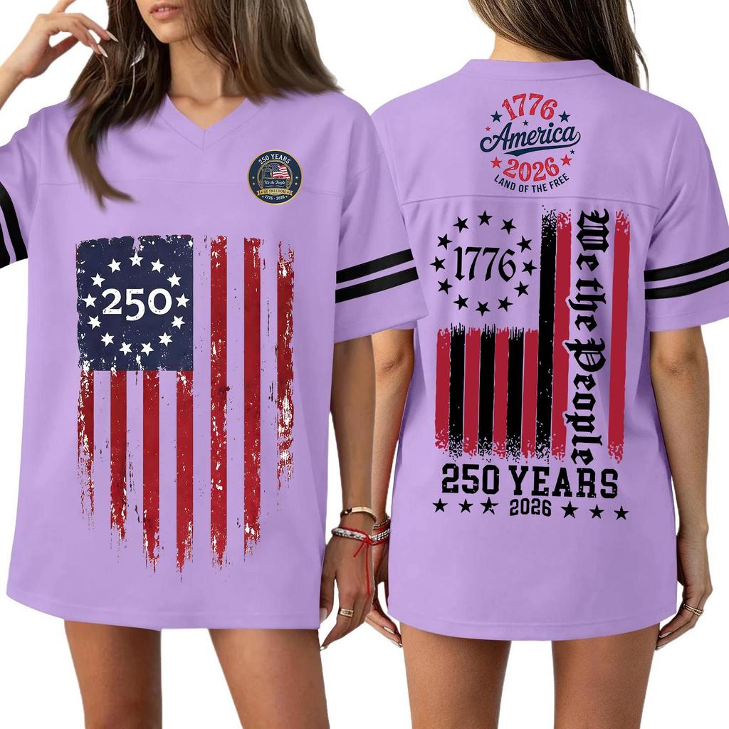 Women's Casual Fashion V-Neck Sports Independence Day Print Short Sleeve Sports T-Shirt Top