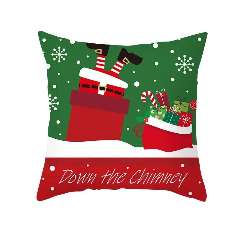 Merry Christmas Cute Cartoon Snowman Elk Print Pattern Cushion Cover Home Living Room Sofa Decoration Square Pillow