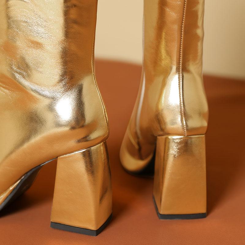 Q/Damen-Stiefel mit hohen Absätzen, Herbst und Winter, neue Mode, dicker Absatz, übergroße, vielseitige Ritterstiefel