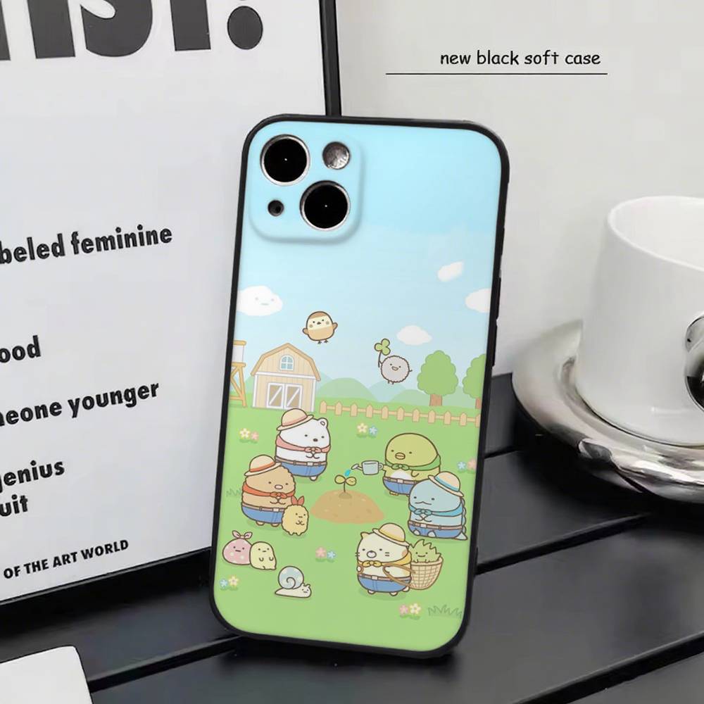 Cute Cartoon Sumikko Gurashi For iPhone 13,17,11,12,16,14,15,Plus,Pro Max Soft Silicone Black Phone Case