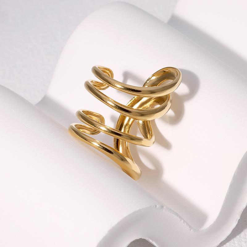 Stainless Steel Fashion Waterproof Open Ring Vintage Geometric Irregular Line Rings for Women Men Party Gift Temperament Jewelry