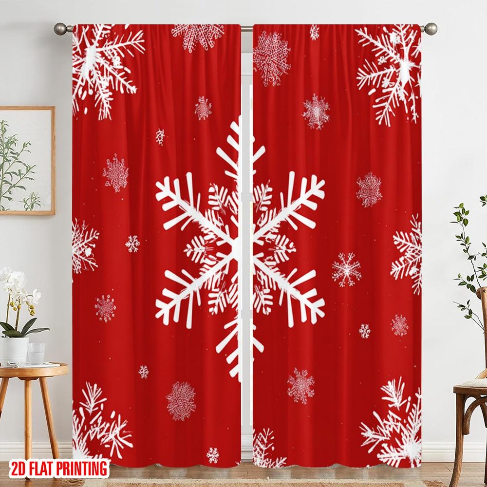 2 Stück, 2D-Flachdruck Lichtfilternde Vorhänge Große Schneeflocke Vielseitiger Stoff (ohne Stange) Dekorationen für den Innenbereich zum Wohnen