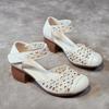 Sandals women's outer wear new summer hollow hole sandals first layer cowhide medium thick heel soft sole women's shoes