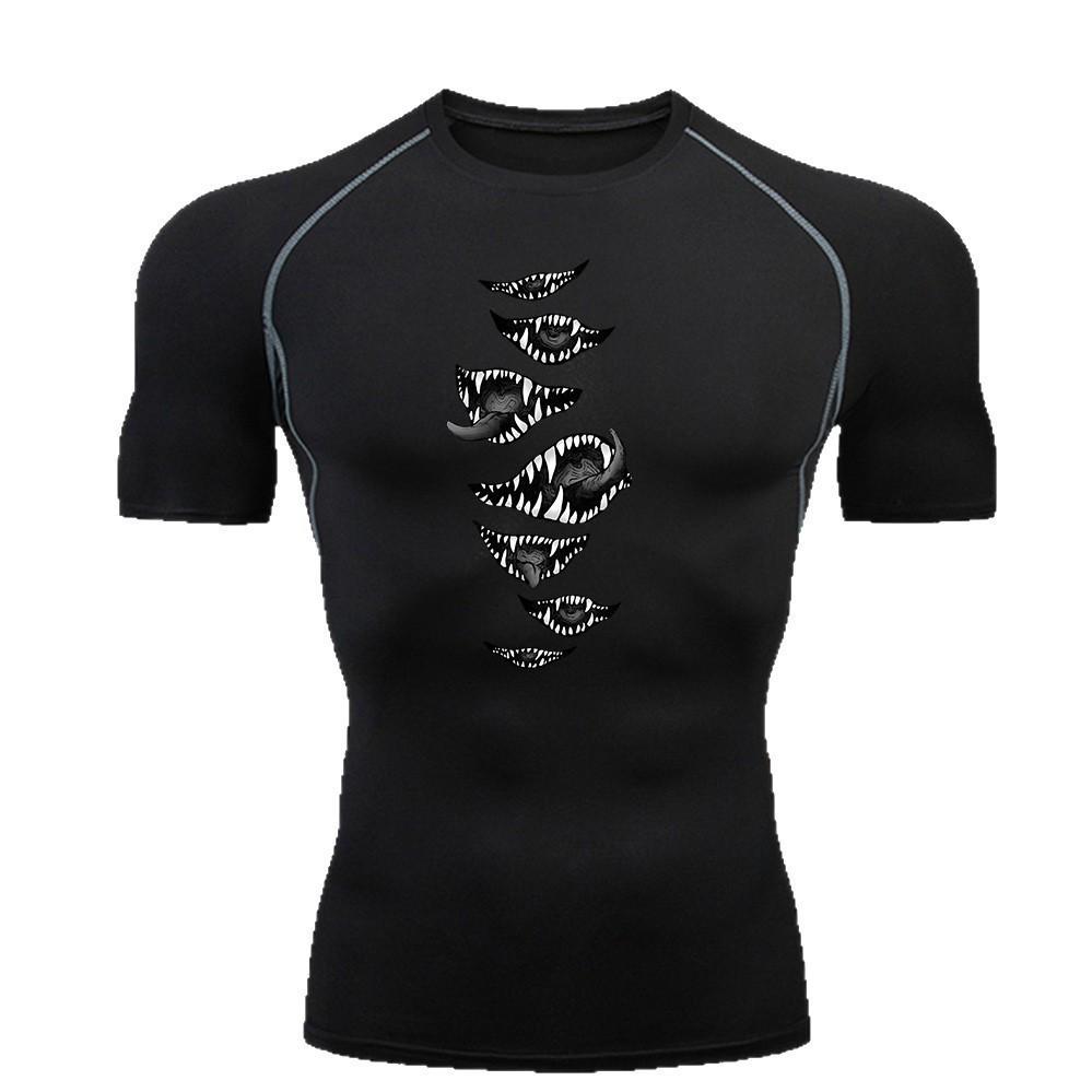 Men s Quick-Dry Shark Tooth Compression Top - Short Sleeve, Breathable, Elastic Fitness Wear