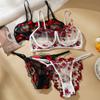 Completo Intimo Sexy da Donna in 2 Pezzi con Ricami Floreali, Reggiseno Velato + Mutandine, Set Intimo Traspirante