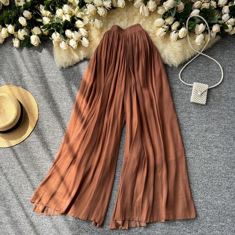 

Summer Wear Casual Pants Elastic Waist Easiest for Match Loose Draping Effect Cover Slim Looking Loose Pants Thin Chiffon Pants Coffee All yards