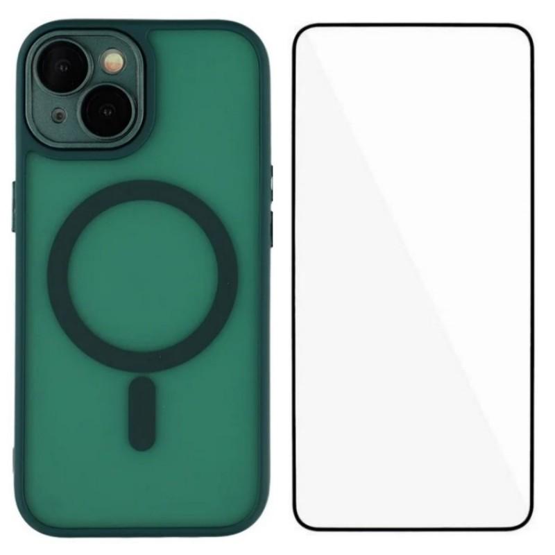 For iPhone 13 6.1 inch Case Compatible with MagSafe WANLONFENG QB Series PC TPU Phone Cover with Screen Film