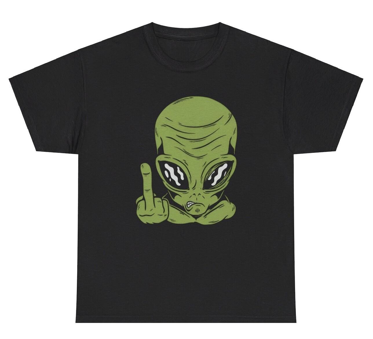 Alien Middle Finger T Shirt Funny Inappropriate Extraterrestrial Lover Humor Tee S