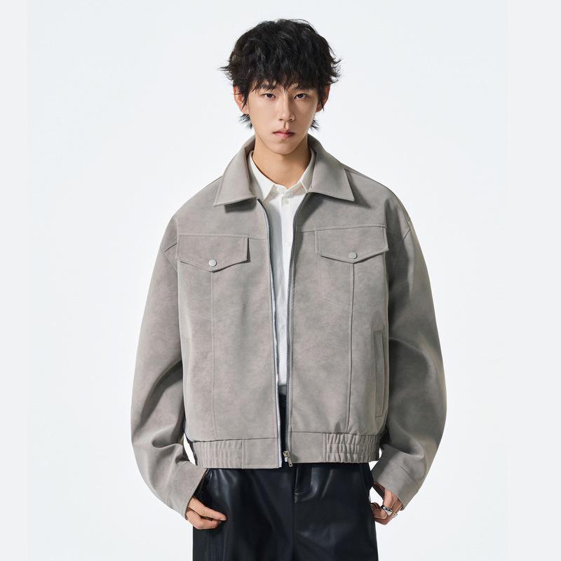 

American Retro Barn-Style Unisex Suede PU Leather Jacket - New Autumn/Winter 2025 Casual Workwear Jacket for Men S (95-110 lbs) сірий колір