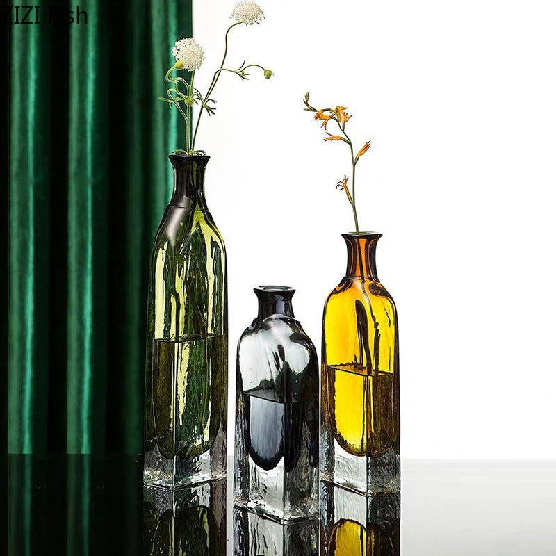 Two Tone Transparent Glass Vase Hydroponics Plant Pots Table Decoration Flower Arrangement Floral Vases Room Aesthetic Decor