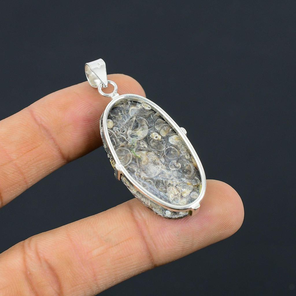 Womens Day Deal Natural Turritella Agate 925 Sterling Silver New Pendant Jewelry