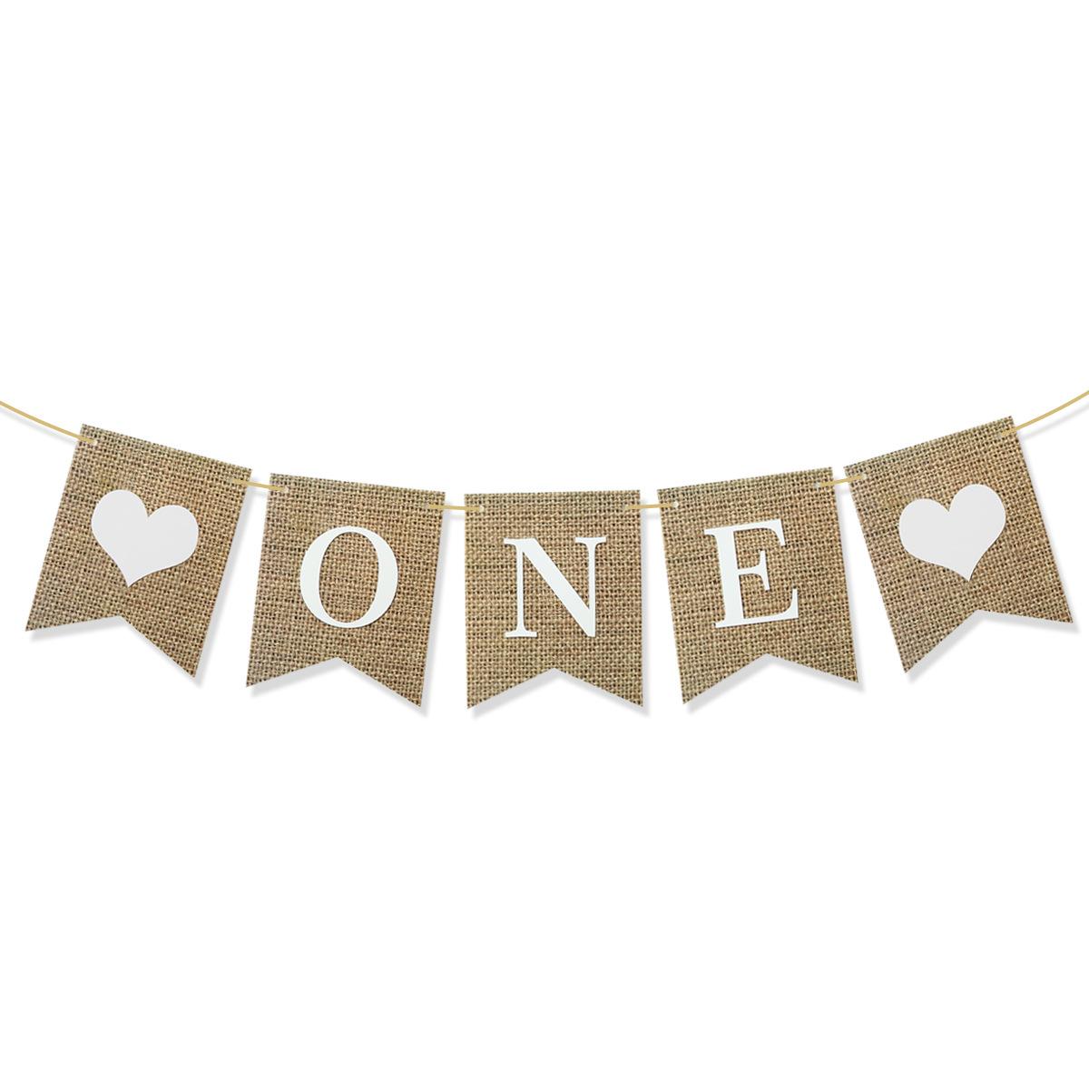 

Baby Birthday 1 Year Old Banquet Party Dining Chair Arrangement Banner One Imitation Linen Flag Customization ONE La Banner [Imitation Linen]