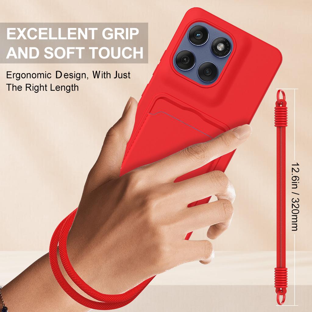 Pro Motorola Moto G Stylus 5G (2025)/Pouzdro Motorola Edge 60 Stylus 5G z tekutého silikonu Zadní kryt telefonu s držákem na karty a krátkým popruhem