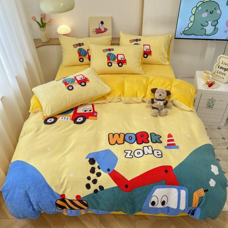 

Thickened Milk Fleece Four-Piece Set, Fleece Astronaut Flange Coral Fleece Children S Bed Sheet Quilt Cover Three-Piece Set Men 0.9m sheet 3pcquilt cover 150 * 200cm