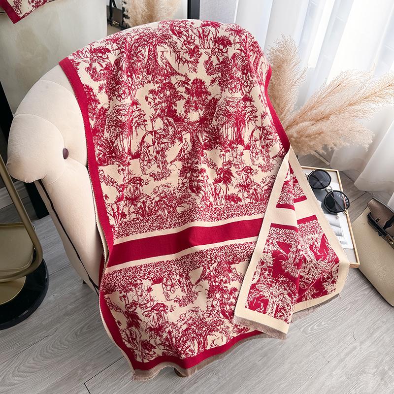 

New Women Two-Sided Print Scarf Imitation Cashmere Soft Warm Pashmina Shawl Winter Coldproof Windproof Blanket Scarf