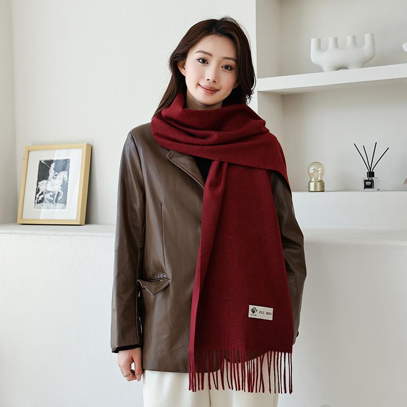 Winter wool simple and versatile scarf solid color women's autumn and winter warm fashion temperament wool shawl