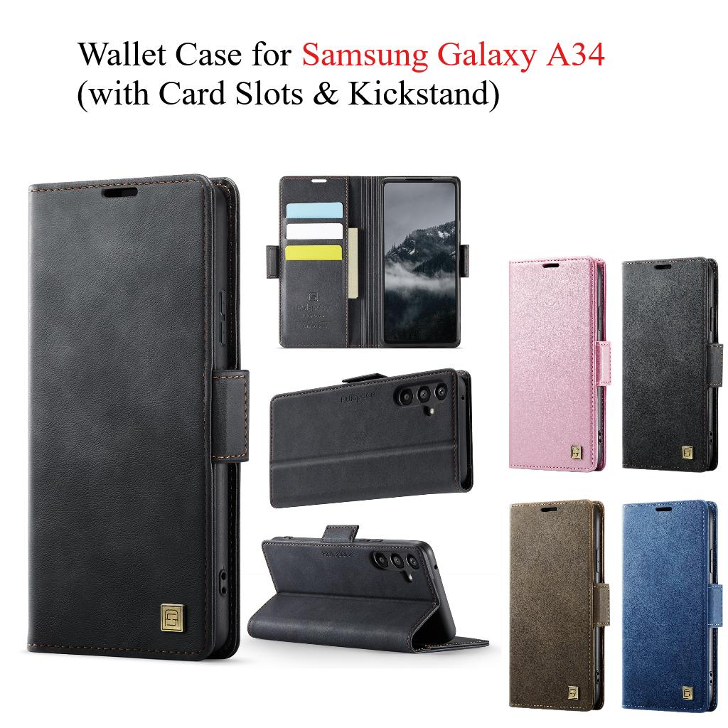 For Samsung Galaxy A34 Wallet Case with Card Slots & Kickstand, 360° Protection Leather Case
