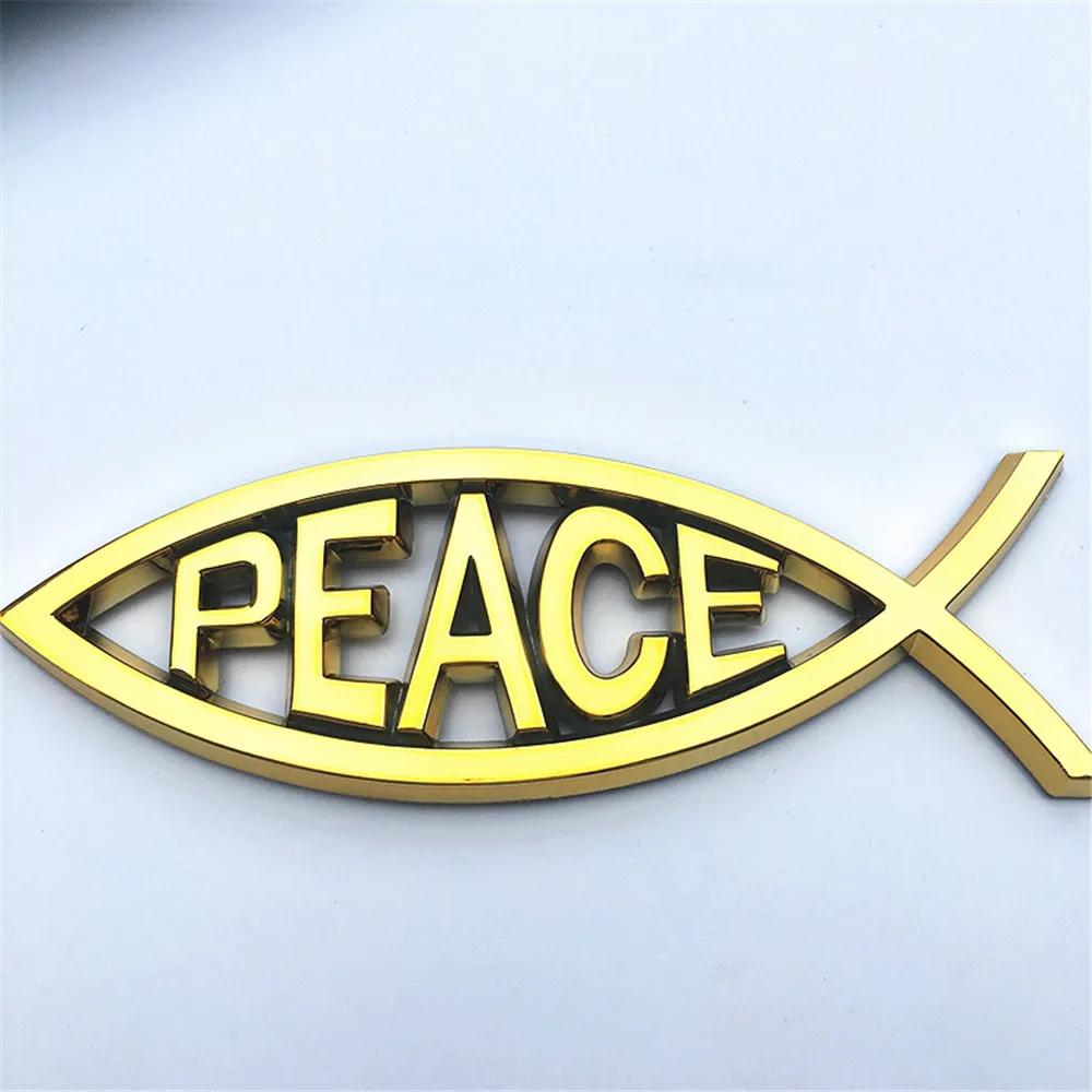 1PCS 14x4.5cm JESUS Fish Silver chrome Christian crafts ABS Car Sticker PEACE FAITH Emblem 3D Badge Decal Auto Accessories