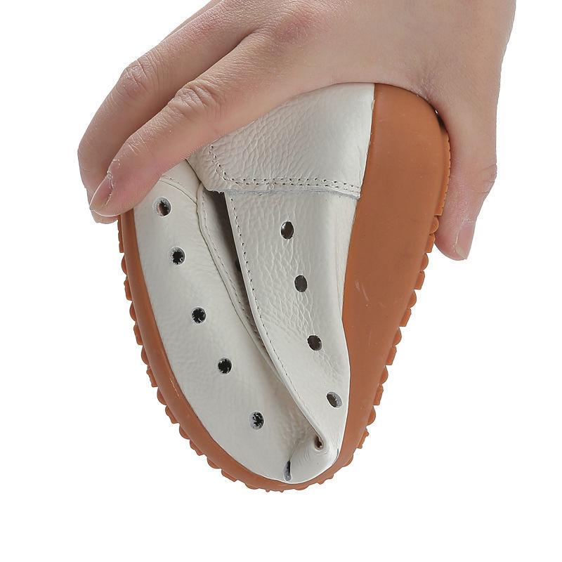 2025 Summer Mom Cowhide Leather Moccasins Woman Slip On Wedges Shoes Designer Breathable Hollow Out Bowtie Ballet Flats