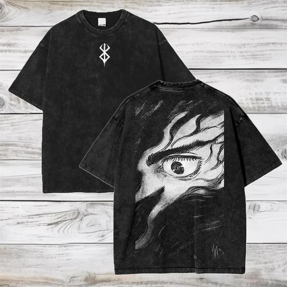 Anime Berserk Cotton TShirt Hip Hop Streetwear T Shirt Guts Washed T-Shirt Summer Men Casual Loose Short Sleeve Harajuku