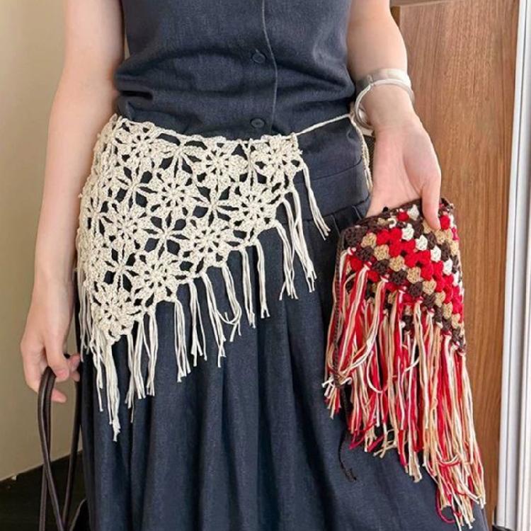 Trendy Fringed Scarf Oversized Triangles Wrap Crochet Tassels Fringe Hip Scarf for Music Festival Goers