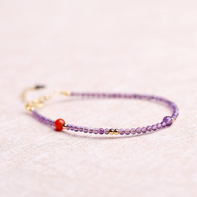 Thin2mm Natural Amethyst Bracelet for Good Luck for Women14k Niche design light luxury autumn vintage style bracelet