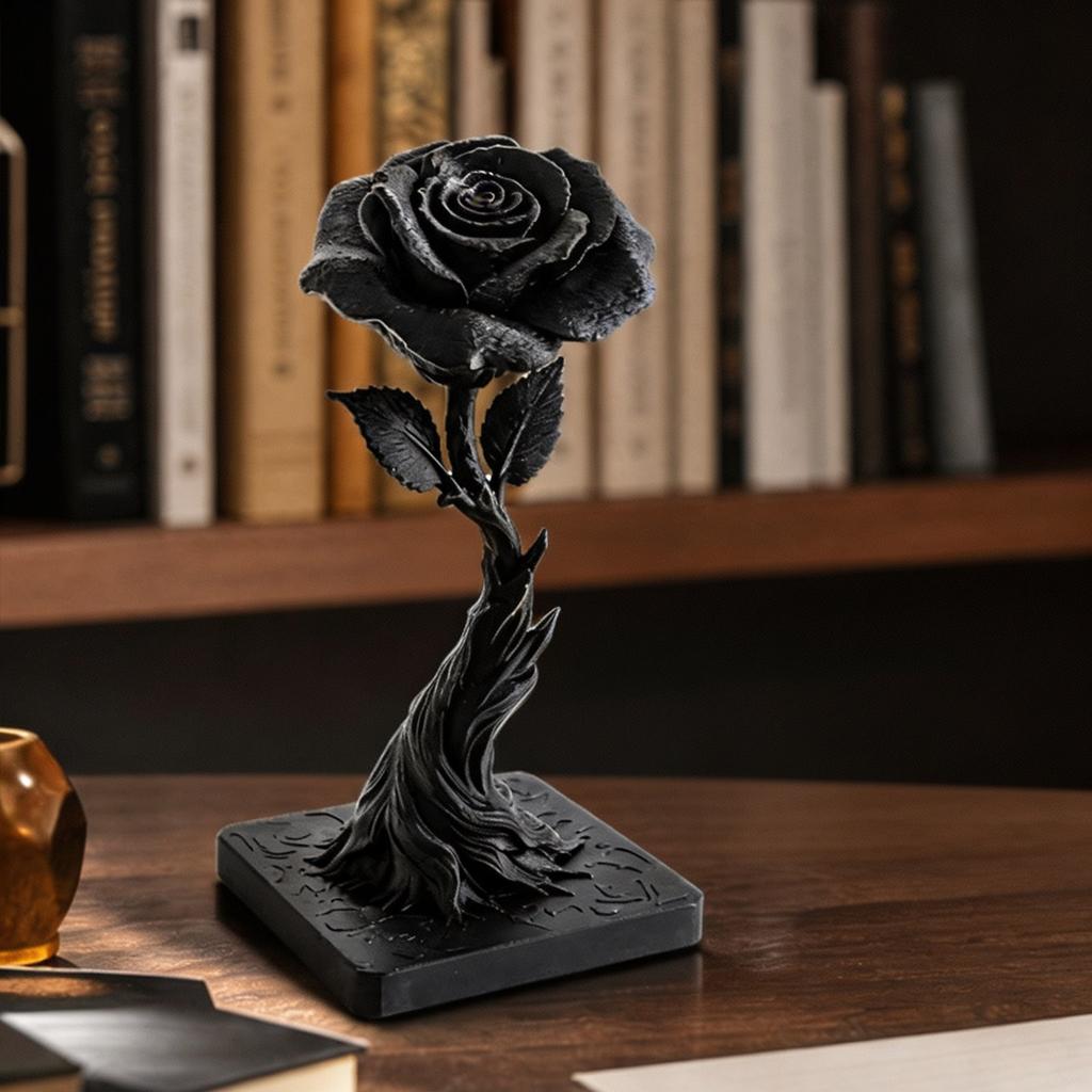 3D Black Rose Decorative Ornament for Home Shelf Table Display