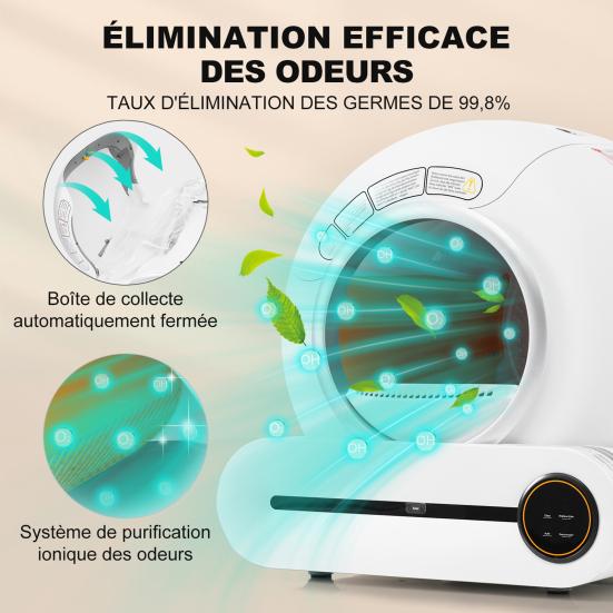 Selbstreinigende Katzentoilette Katzenklo 65L Fassungsvermögen Infrarotsensor APP-gesteuert 3 Modi Geruchsentfernung Sicher Kindersicherung Mehrere Katzen Intelligentes Kätzchen
