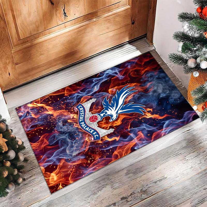 Crystal Palace Football Print Crystal Velvet Rug, Comfortable Water Absorbent Non Slip Indoor Floor Carpet