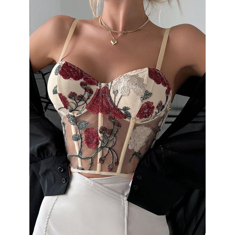Printed Sleeveless Lace Slim Fit Top Print Sleeveless Lace Silm Sling Tops