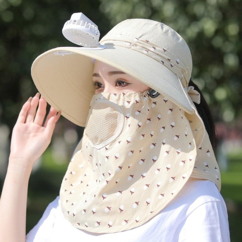 

Windproof Tea Picking Hat With Neck Flap Women Sun Hat Breathable Electric Fan Bucket Hat Cycling
