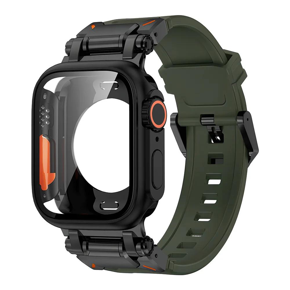 Silicone strap+protective case compatible for Apple Watch Ultra2 49mm 44mm 45mm 41mm 40mm for IWatch series 9 8 7 6 SE 5 4 3 2 1