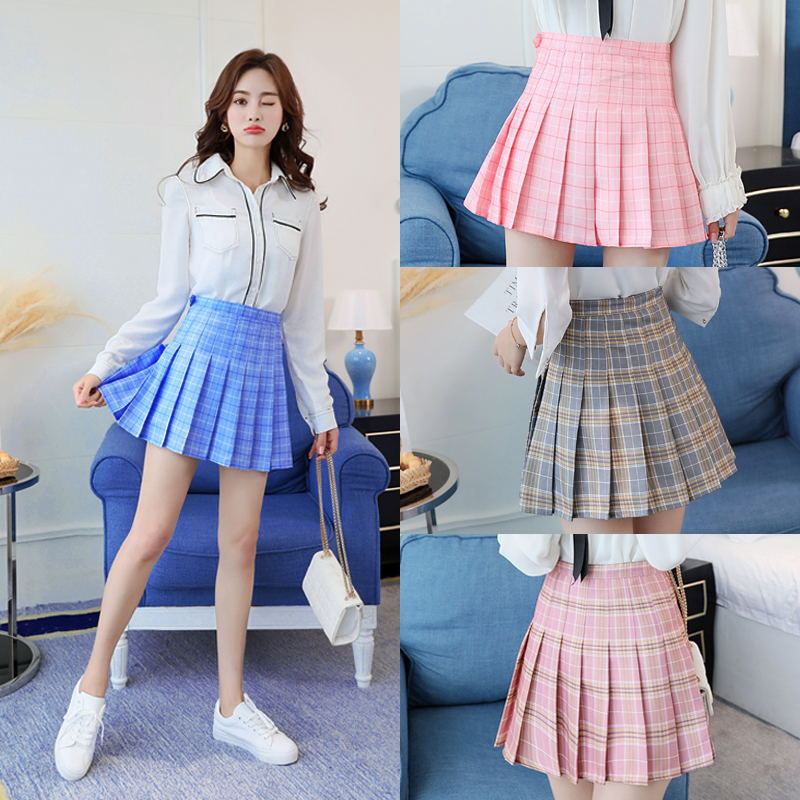 College Style Pleated Skirt For Women With Spliced Fabric And High Waist Fit For Teen Fashion