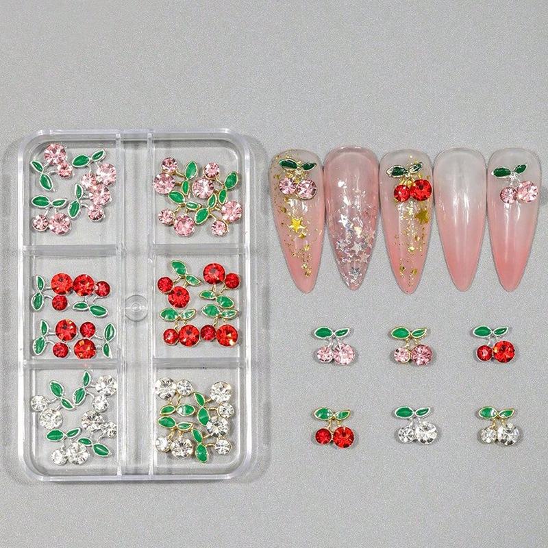 

3D красные вишни для декора ногтей, 6 ячеек/коробка, DIY-аксессуары из сплава и страз для нейл-арта, Подарки ко Дню святого Валентина, Для женских ногтей, Материалы для нейл-арта