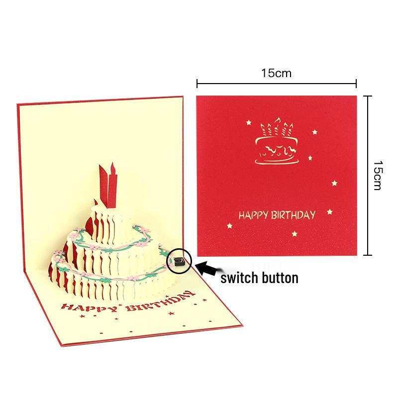 Handmade Pop-up Cake Music Greeting Card with Lights – Birthday Message and Gift