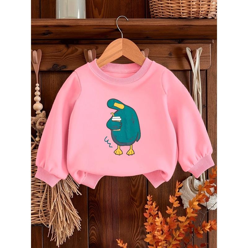 European sizes Adorable Cartoon Duck Print Sweatshirt for Kids , Featuring a Comfortable And Easy Style for Ages 0-3, Perfect for Outdoor Wear