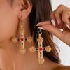 Elegant Goth Cross Pendant Necklace Aesthetic Long Chain Exaggerate Earrings Luxury Vintage Retro Clavicle Chain Women