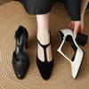 Krazing Pot Sheepskin Suede Round Toe Size 41 Thick High Heels Buckle Office Lady Gladiator Autumn Pumps