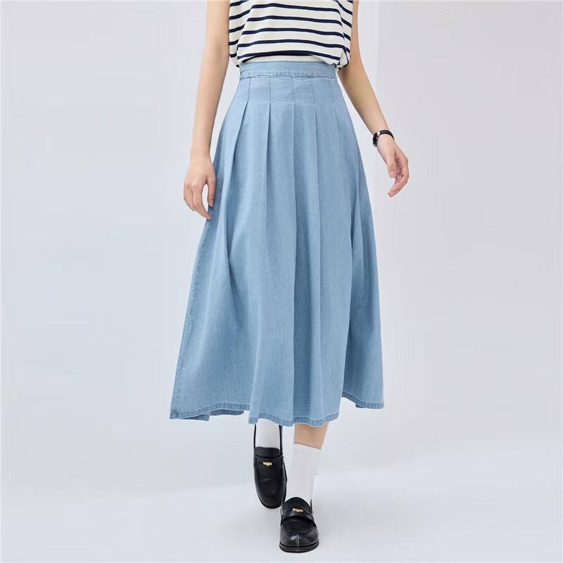 Giordano Women's Lightweight Denim Pleated Midi Skirt