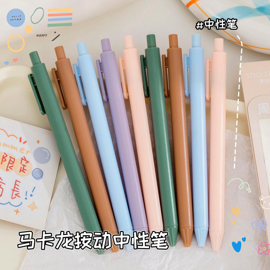 6pcs/mix Simple Macaron Color Press Pen Student Exam Bullet Gel Pen Learning Office Press Black Water Pen Writing Supplies