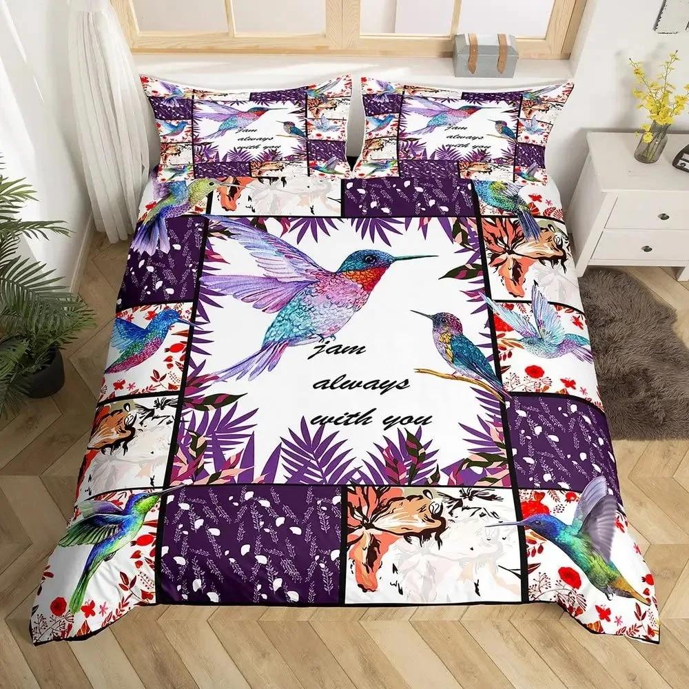 Hummingbird Duvet Cover Set Full Size Girls Garden Birds Farmhouse Flower Floral Bedding Set Hummingbird Lovers Comforter Cover