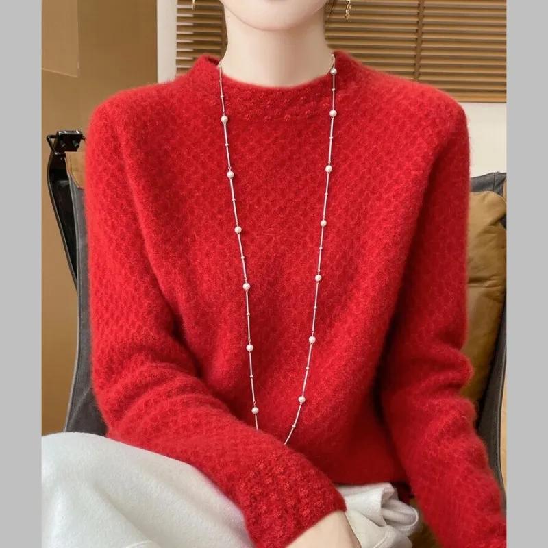 Autumn Winter Women's Sweater Wool High Neck Knit Pullover Thick Jumpers Female Knit Tops