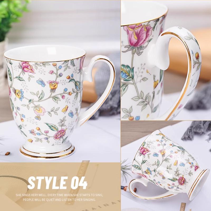 350ML Bone China Ceramic Coffee Mug Cafe Floral Painting Cup Creative Ceramic Milk Tea Cup Vintage Tea Ceremony Drinkware