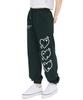 BONIEE [Fleece Lined] Big Heart Graphic Jogger Elastic Pants Green