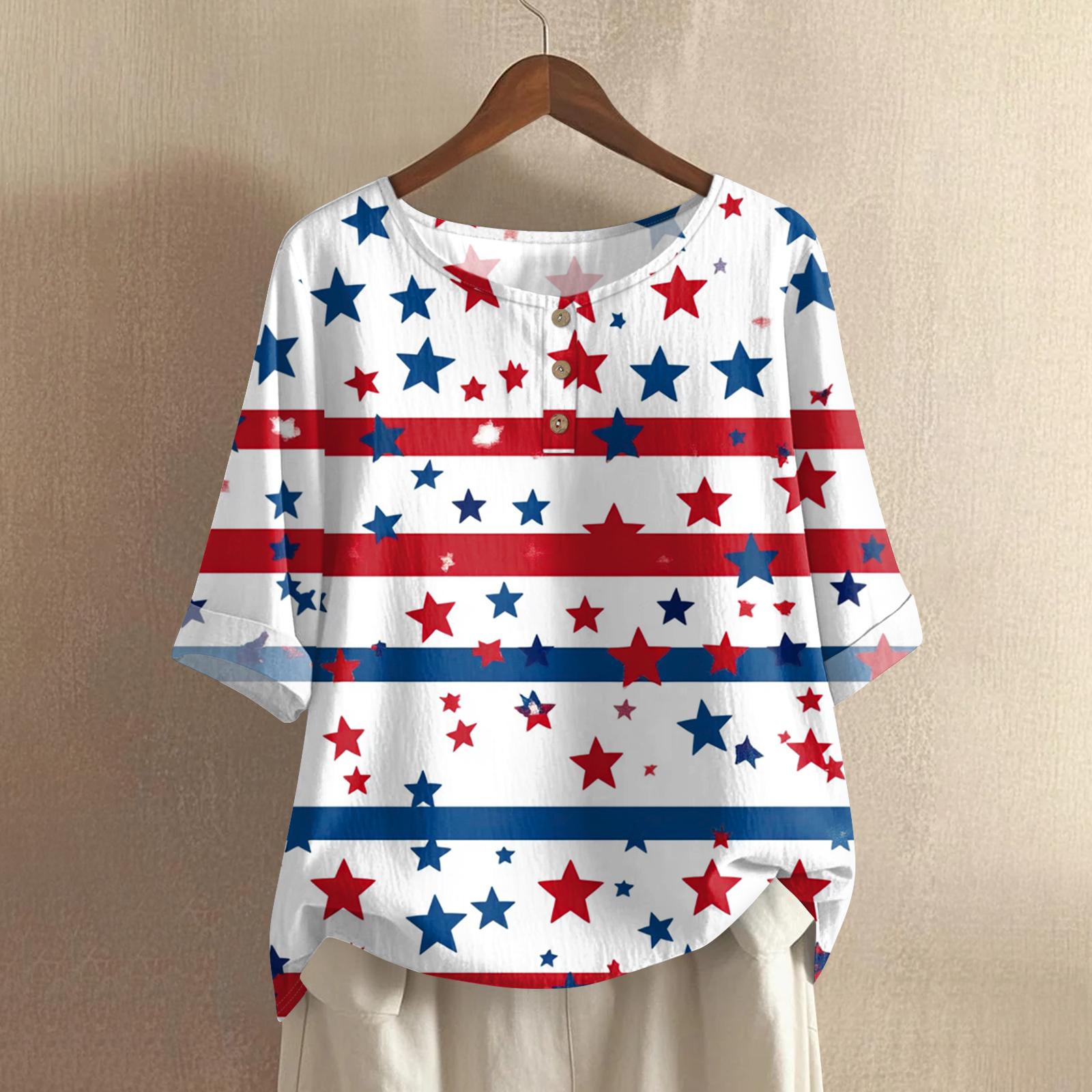 

Women s Fashionable And Casual Shirt Half-sleeve Round Neck Print Cotton And Linen Blouse Top XL білий