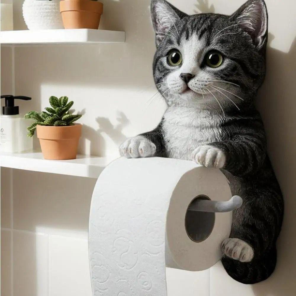 3D Kočka Tvar Držák toaletního papíru Kočka Pryskyřice Dávkovač toaletního papíru do koupelny Koupelnová dekorace