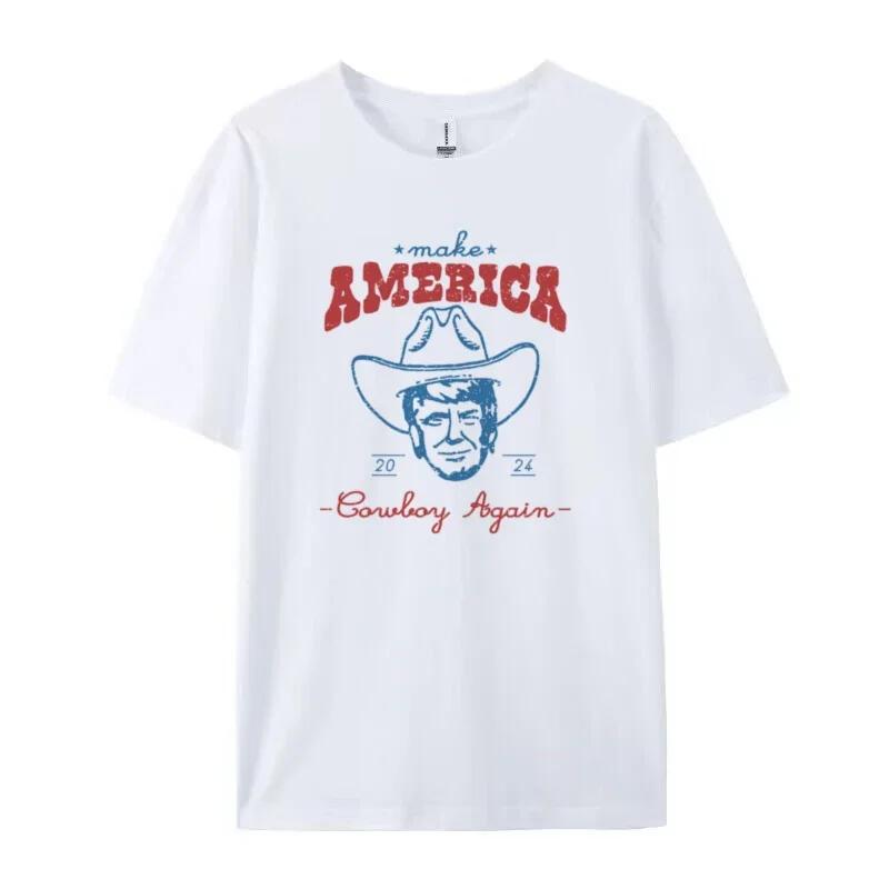Women Funny Trump 2024 Election T-Shirts Vintage Western Cowboy Unisex T Shirt MAGA Patriotic Shirt Unisex Short Sleeve Republican Tops