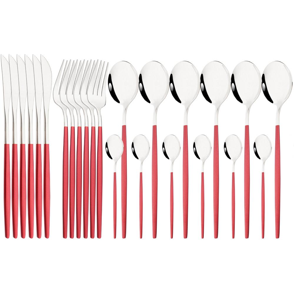 24Pcs Cutlery Stainless Steel Tableware Mirror White Gold Dinnerware Set Western Knife Fork Spoon Flatware Kitchen Silverware